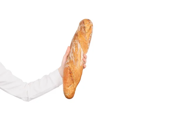 Mão Feminina Segura Baguettes Francesas Conceito Cozinha Comida Espaço Cópia — Fotografia de Stock