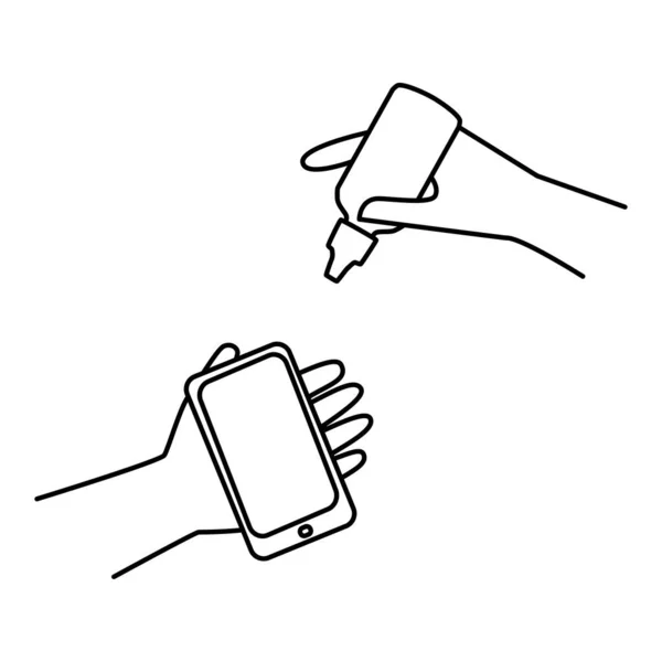 Kézfertőtlenítő Használat Ikon Kézfertőtlenítő Mobiltelefon Fertőtlenítéséhez Hogyan Kell Használni Kézfertőtlenítő — Stock Vector