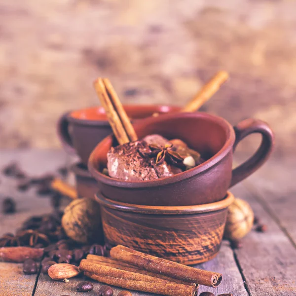 Chocolate and coffee ice cream with spices.