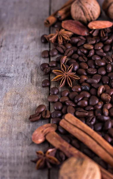 Kávová zrna s kořením — Stock fotografie