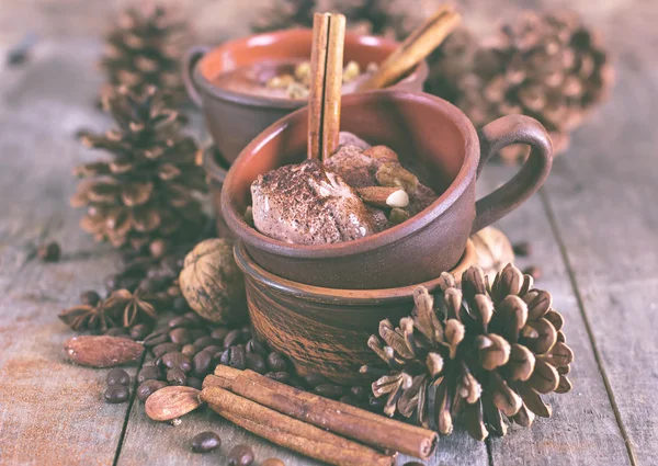 Chocolate and coffee ice cream with spices. — Stock Photo, Image
