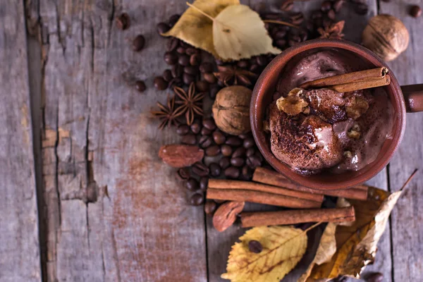 Chocolate ice cream with spices — Stock Photo, Image