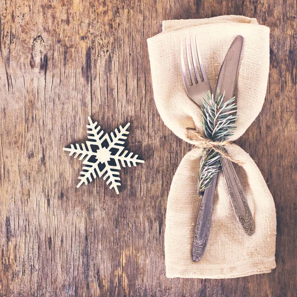 Conjunto de mesa con un invierno, decoración de Navidad — Foto de Stock