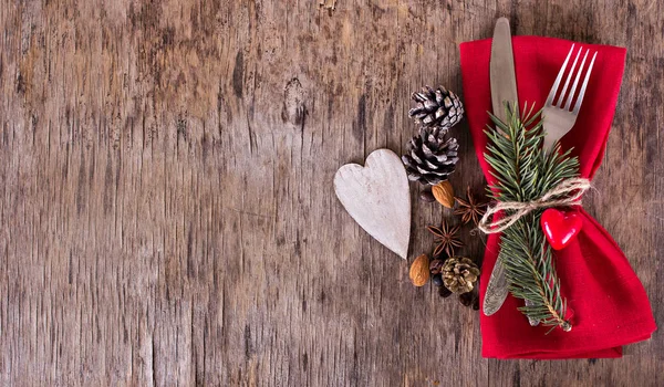 Conjunto de mesa con un invierno, decoración de Navidad — Foto de Stock