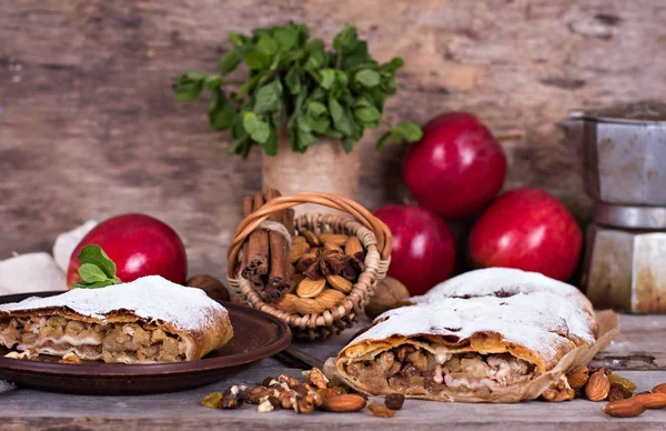 Strudel with apples and nuts.