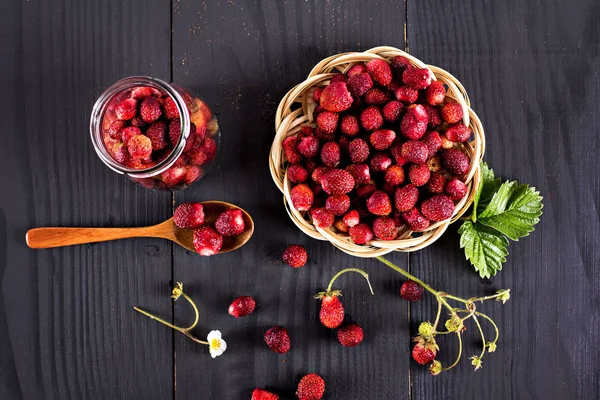 Berries stroberi liar di latar belakang gelap . — Stok Foto