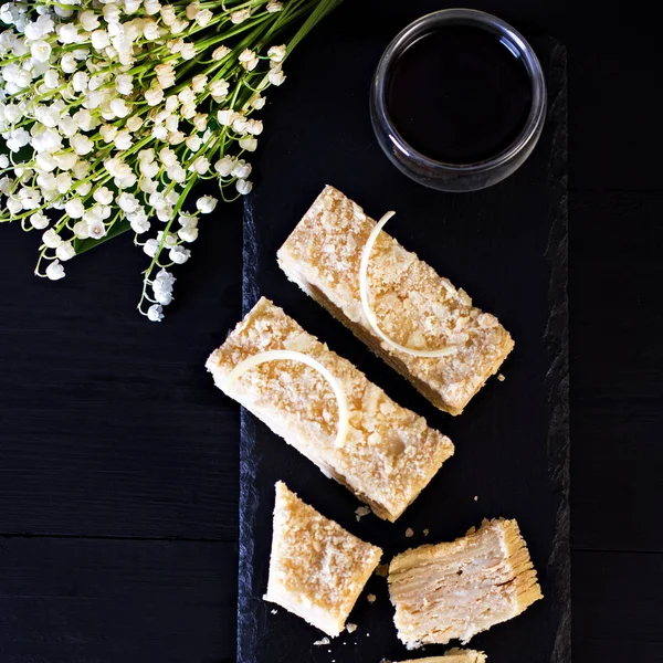 Napoleon cake on a dark background — Stock Photo, Image