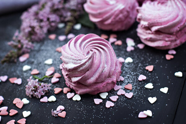 Homemade marshmallows. Pink marshmallows. 