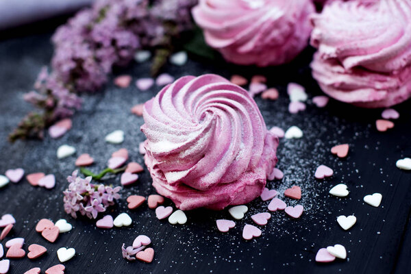 Homemade marshmallows. Pink marshmallows. 