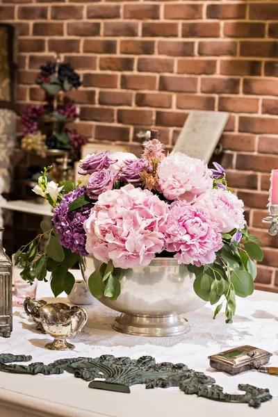 Hydrangeas. A beautiful bouquet on the table.