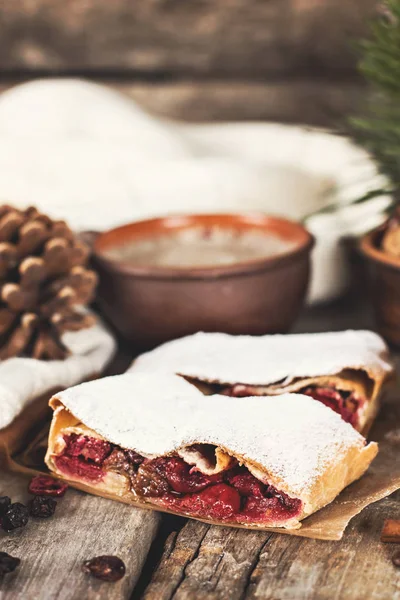 Strudel with a cherry. Cherry pie. — Stock Photo, Image