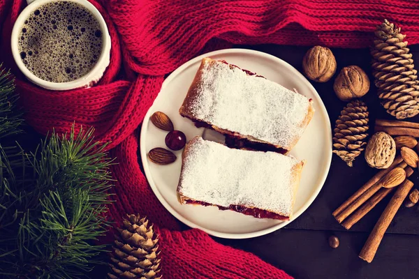 Strudel with a cherry. Cherry pie. — Stock Photo, Image