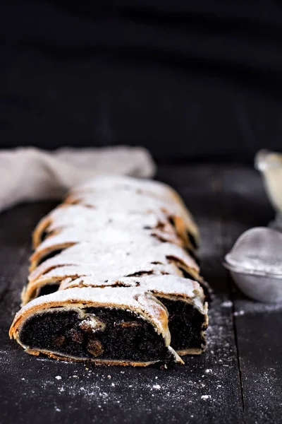 Strudel on black background — Stock Photo, Image