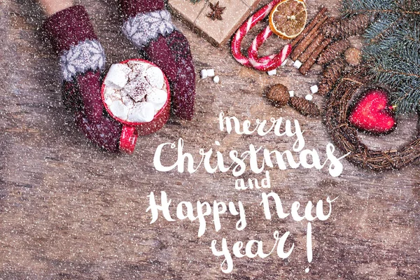 Tarjeta de felicitación festiva Feliz Navidad y Feliz Año Nuevo — Foto de Stock