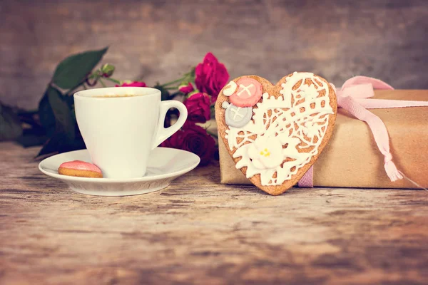 Coração Biscoitos Dia Dos Namorados Presente Dia Dos Namorados Dia — Fotografia de Stock