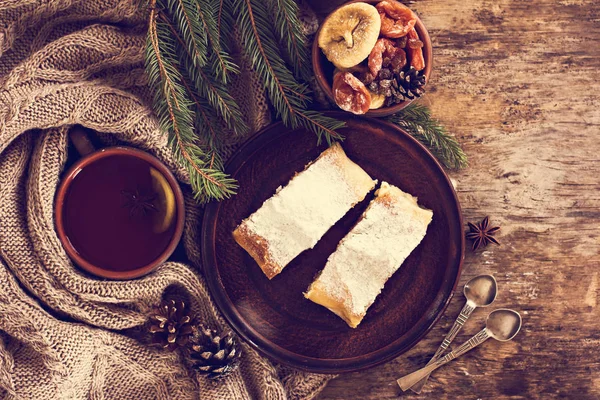 Strudel Dried Fruits Apricots Figs Raisins Cottage Cheese Winter Christmas — Stock Photo, Image