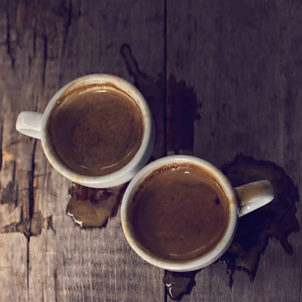 Espressokoppar Två Gamla Styrelser Rustik Stil — Stockfoto