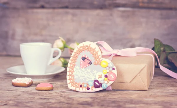 Coração Biscoitos Dia Dos Namorados Presente Dia Dos Namorados Dia — Fotografia de Stock