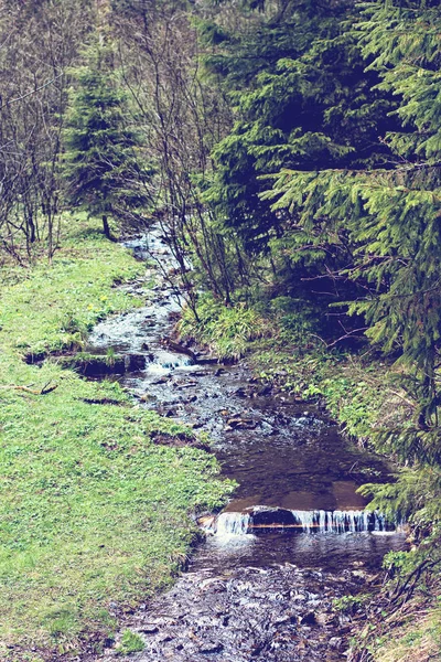 Ein kleiner Wasserfall. Gebirgsfluss in den Karpaten. — Stockfoto