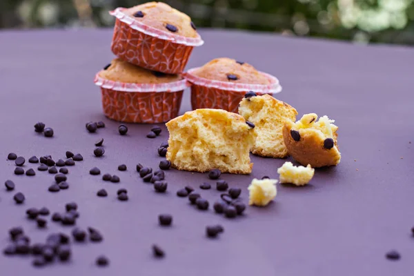 Magdalenas de vainilla caseras con gotas de chocolate . —  Fotos de Stock