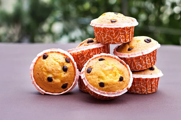 Cupcakes à la vanille maison avec des gouttes de chocolat . — Photo