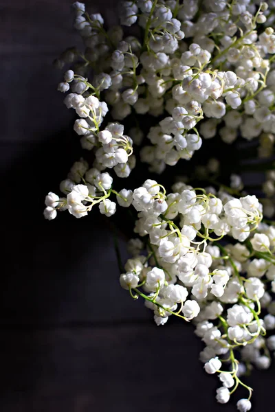 Lilies of the valley on  old wooden boards. — Stock Photo, Image