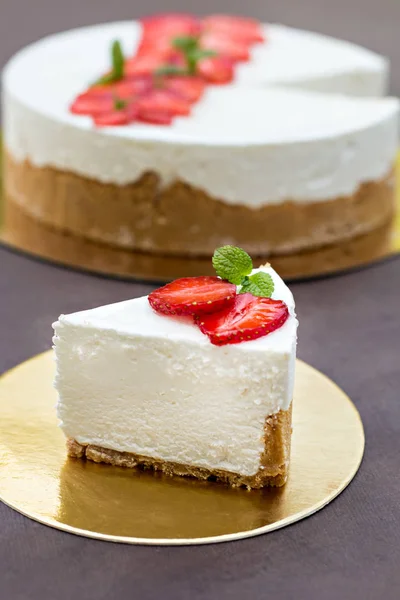 Cheesecake with strawberries. Cake decorated with strawberries.