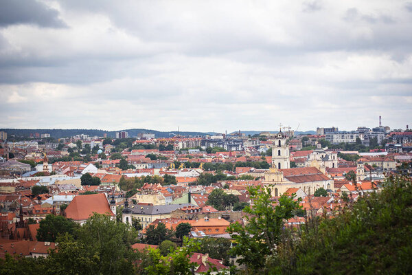 Old city landscape from Gediminas Castle Tower Vilnius, Lithuania. Panorama of Vilnius city. View of Vilnius city centre.