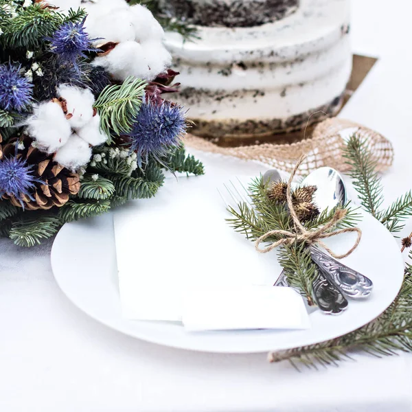 Rustic winter wedding. Table decor. — Stock Photo, Image