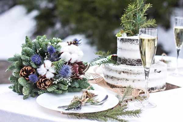 Boda rústica de invierno. Decoración de mesa . —  Fotos de Stock