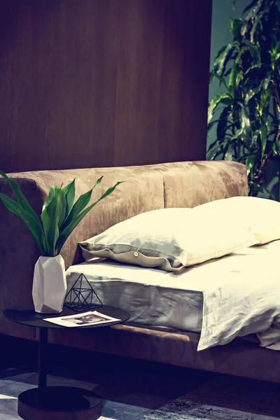 purple bed set in a beautiful minimalistic interior
