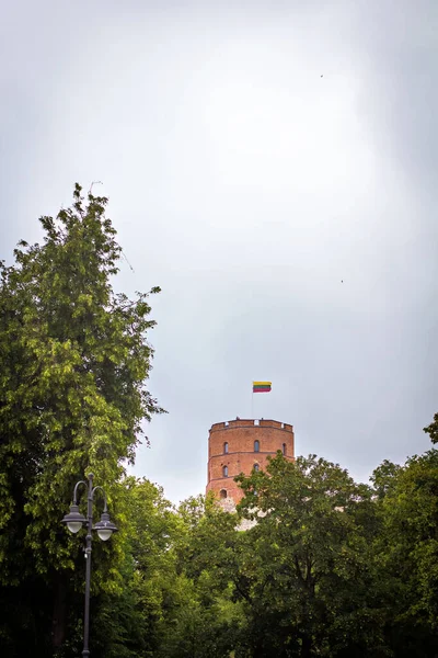 维尔纽斯 立陶宛 2019年7月24日 维尔纽斯市古街道 古老的欧洲城市街道 游客四处走动 汽车通过在维尔纽斯市市中心的街道 立陶宛 — 图库照片