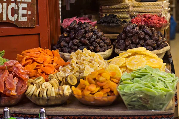 Contador Com Várias Frutas Secas Grande Bazar Frutos Secos Balcão — Fotografia de Stock
