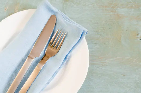 Spring Rustic Table Setting With Fresh Flower.