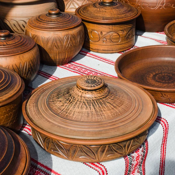 Empty Pottery Crockery in Rustic Style. — Stock Photo, Image