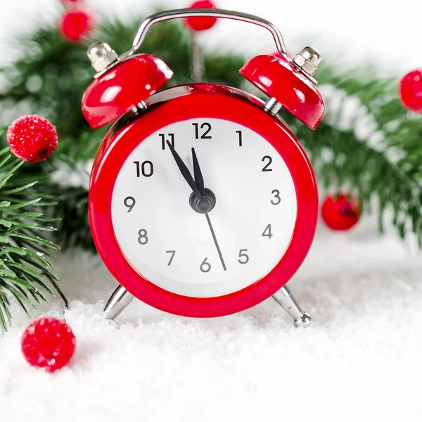 New Year's clock. Christmas greeting card. — Stock Photo, Image