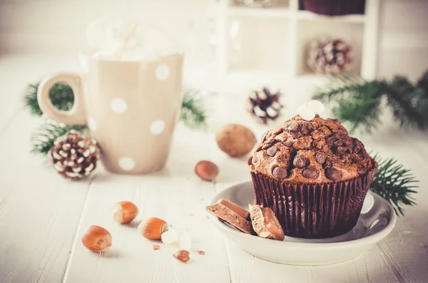 Muffin Boże Narodzenie czekolada i kakao. — Zdjęcie stockowe