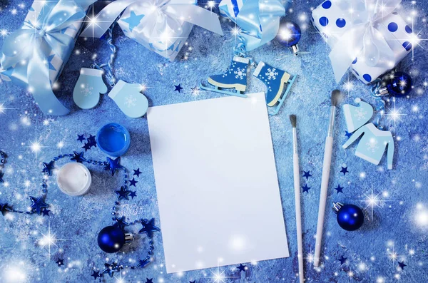 Burla de Navidad para tarjeta de felicitación o carta a Santa en color azul . — Foto de Stock