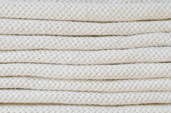 米色针织羊毛背景 针织物质地 斯堪的纳维亚简约主义背景 带有复制空间 顶视图 — 图库照片