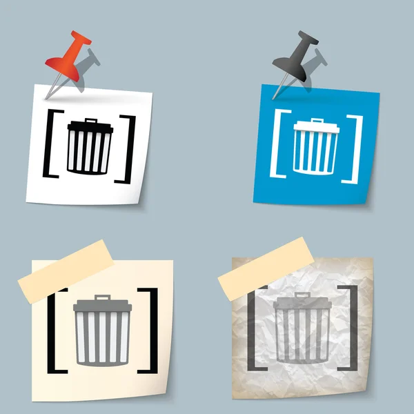Quatre notes différentes et poubelle et supports — Image vectorielle