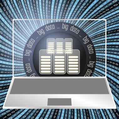 İkili kod ve laptop ile renkli vektör arka plan