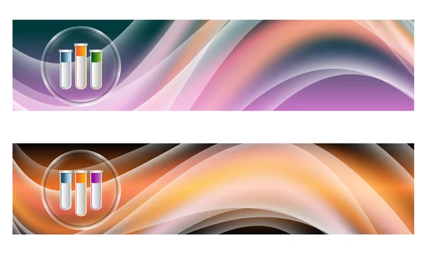 Set aus zwei Bannern mit farbigem Regenbogen und Reagenzgläsern — Stockvektor