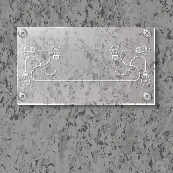 Fondo de mármol con panel de vidrio y símbolo de la idea — Vector de stock