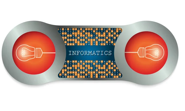 Two metal frames and the words informatics and binary code — Stock Vector