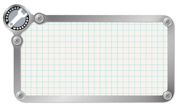 Metal frame for your text with graph paper and workshop icon — Stock Vector