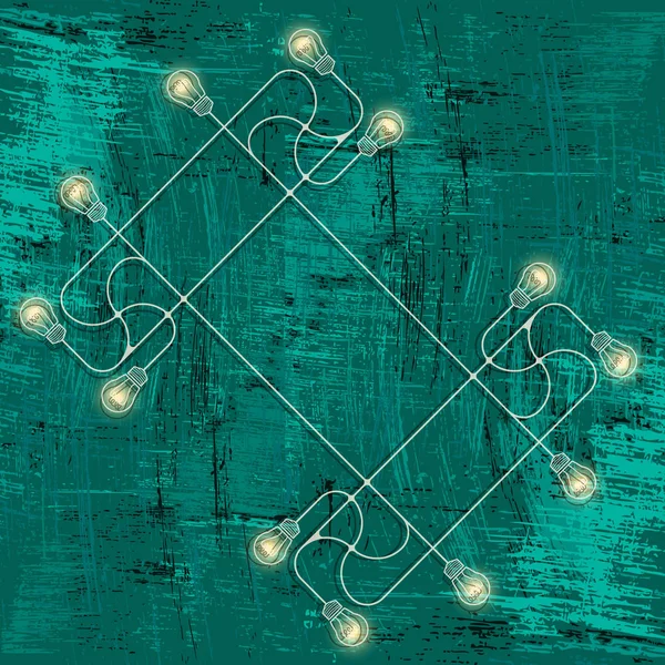 Fond vert et symboles connectés des ampoules — Image vectorielle