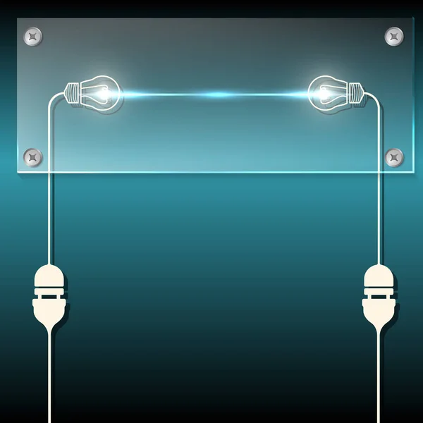 Fundo com painel de vidro e símbolo de lâmpada — Vetor de Stock