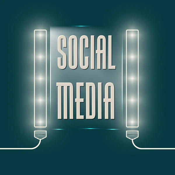 Lampor med glaspanel och orden sociala medier — Stock vektor