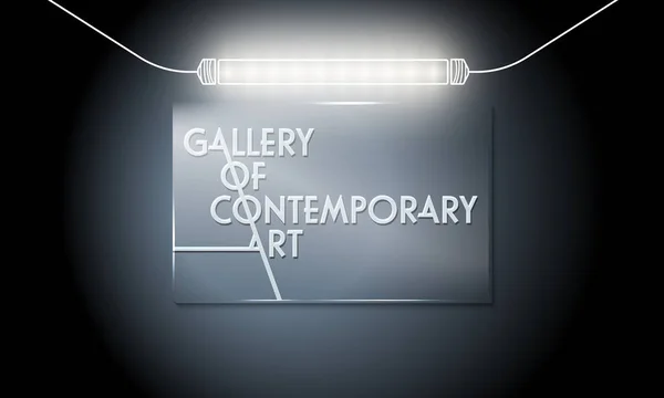 Πάνελ από γυαλί με την λέξεις Πινακοθήκη Σύγχρονης Τέχνης και το φως — Διανυσματικό Αρχείο