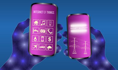 Bir smartphone ile internet ve enerji holding iki soyut eller